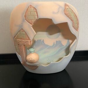 Pastel Turquoise and Peach Southwestern Ceramic Wall Vase